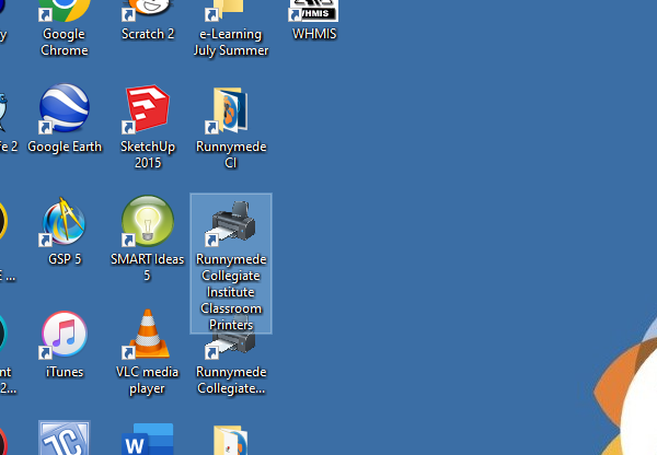 The classroom printers shortcut on the desktop