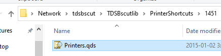 The Printers.qds file in the printer shortcuts folder